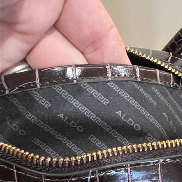 Aldo | Rich Brown Croc-Embossed Shoulder Bag w/ Bag Charm - Picture 14 of 15